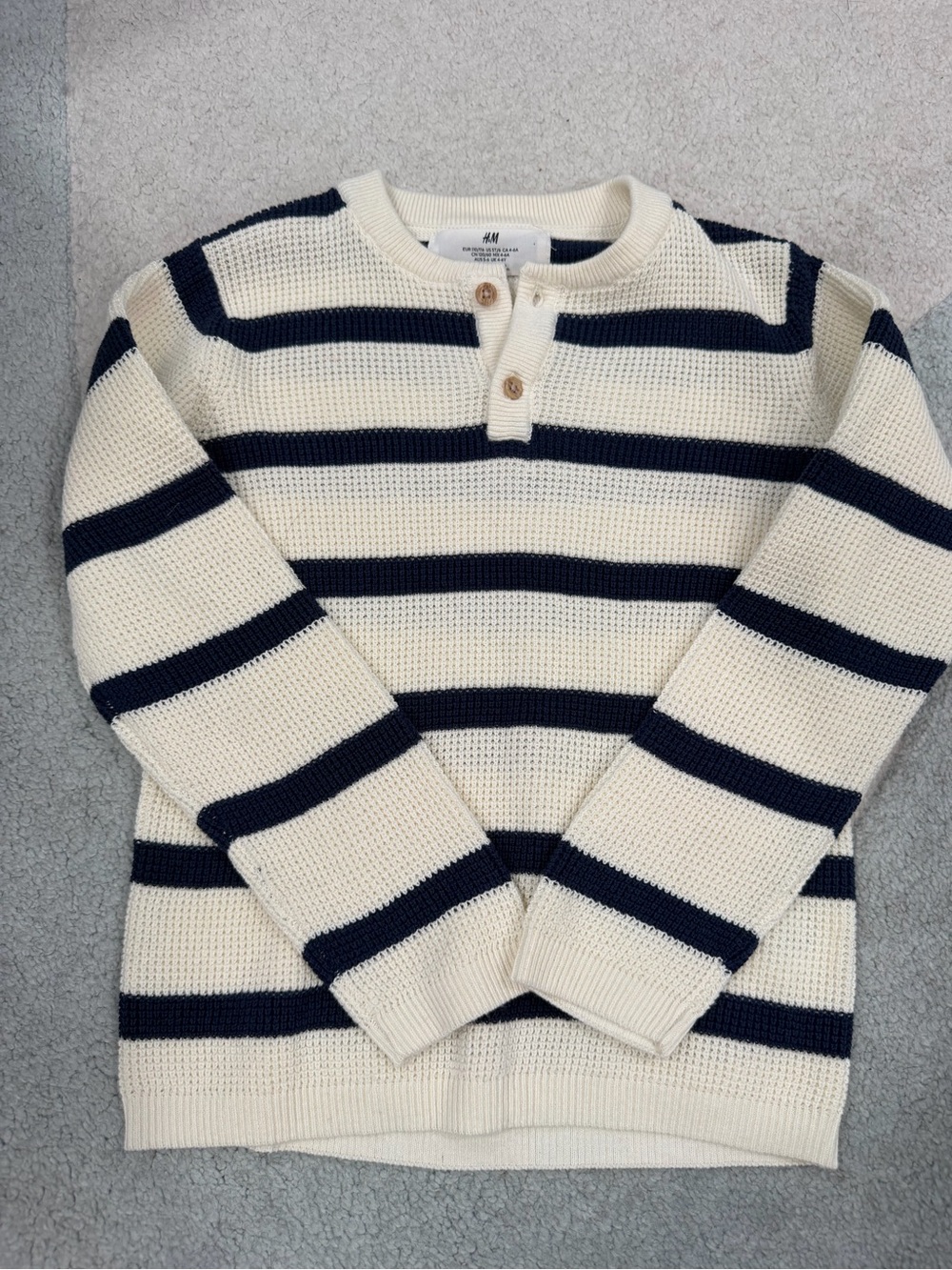 H&M toddler 5-6T Cream and Navy Striped Knit Sweater